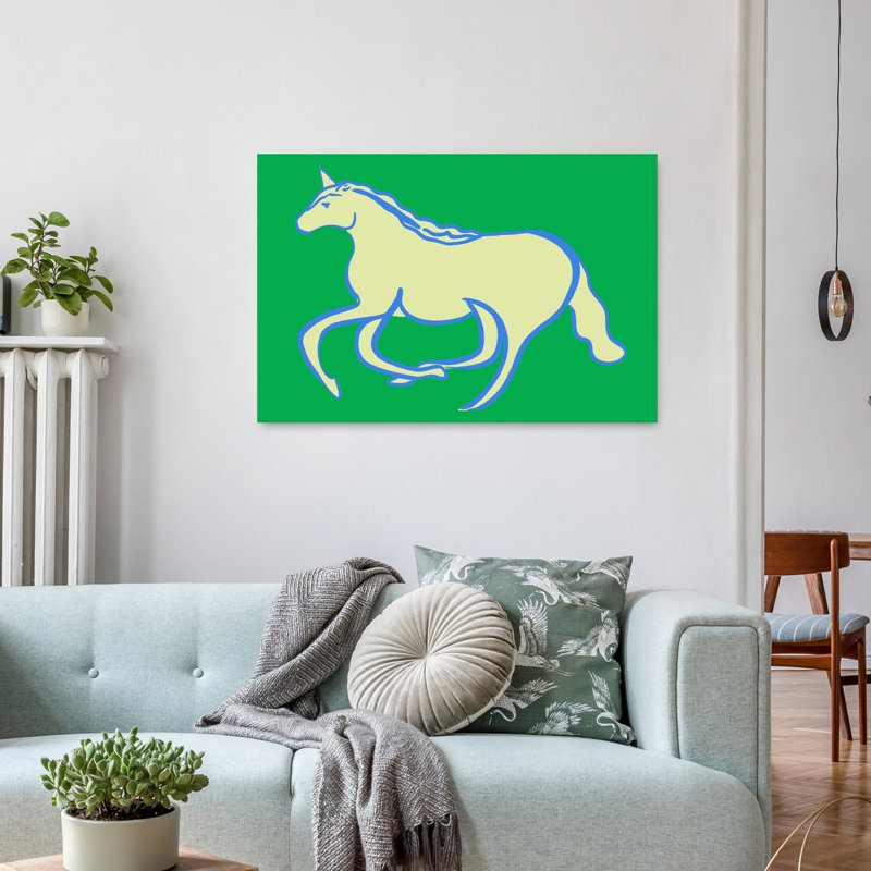 Green Unicorn Gallop Abstract Contemporary Horse Landscape Nature Wall Art Print, 60.96cm H x 91.44cm W