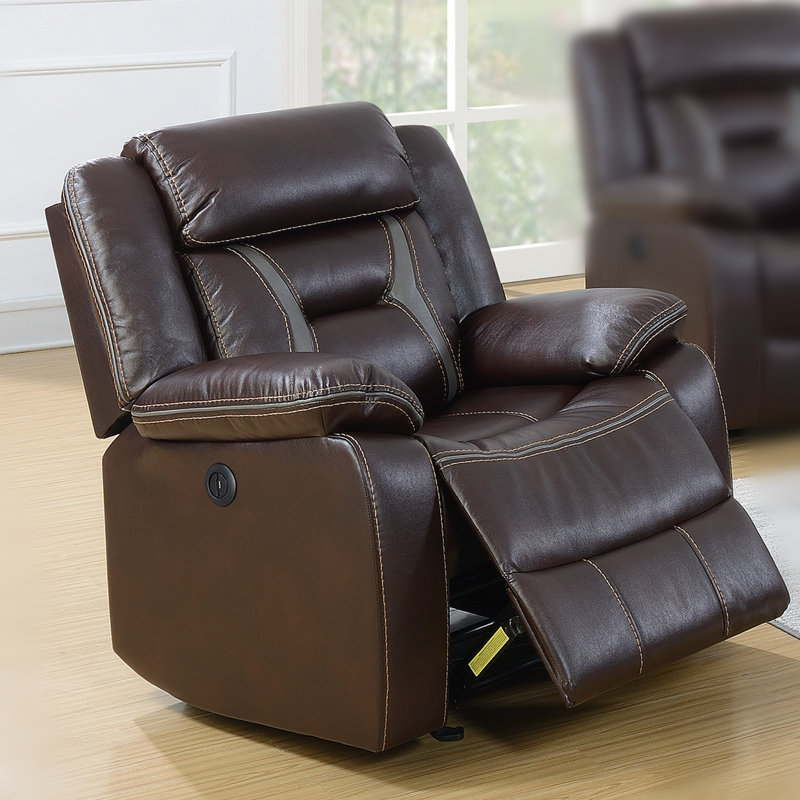 Catarina Faux Leather Power Recliner, Dark Brown Faux Leather