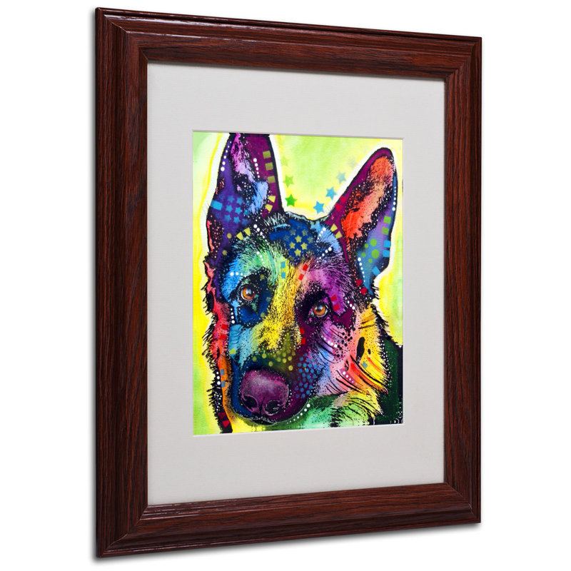 « german berger », impression, H 14 po x l 11 po x P 0,5 po, Encadrement grain de bois, Blanc