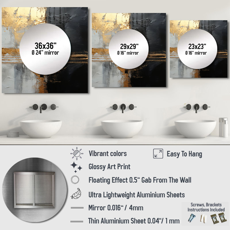 Lekeya - Art mural miroir carré abstrait pour salle de bain, 23 po x 23 po