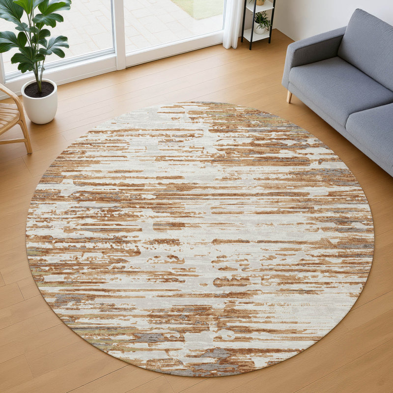 Tapis ACN2767 moderne lavable à la machine intérieur / extérieur Chantille, Cuivre, Rond 8 pi