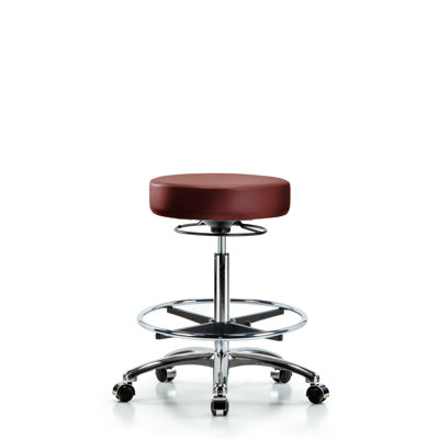 Tabouret en vinyle sans dossier - hauteur de banc moyenne avec anneau de pied chromé et roulettes en vinyle Supernova bleu marine