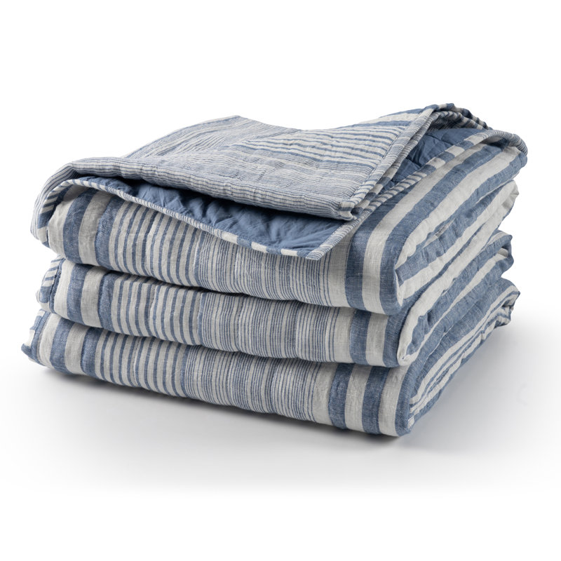 Carolina French Blue Stripe Quilt, Full/Queen Quilt, Blue