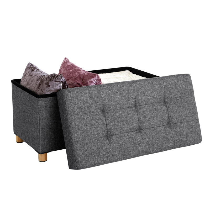 Westerham 76cm Wide Rectangle Solid Colour Ottoman with Storage, Dark Grey, Oak