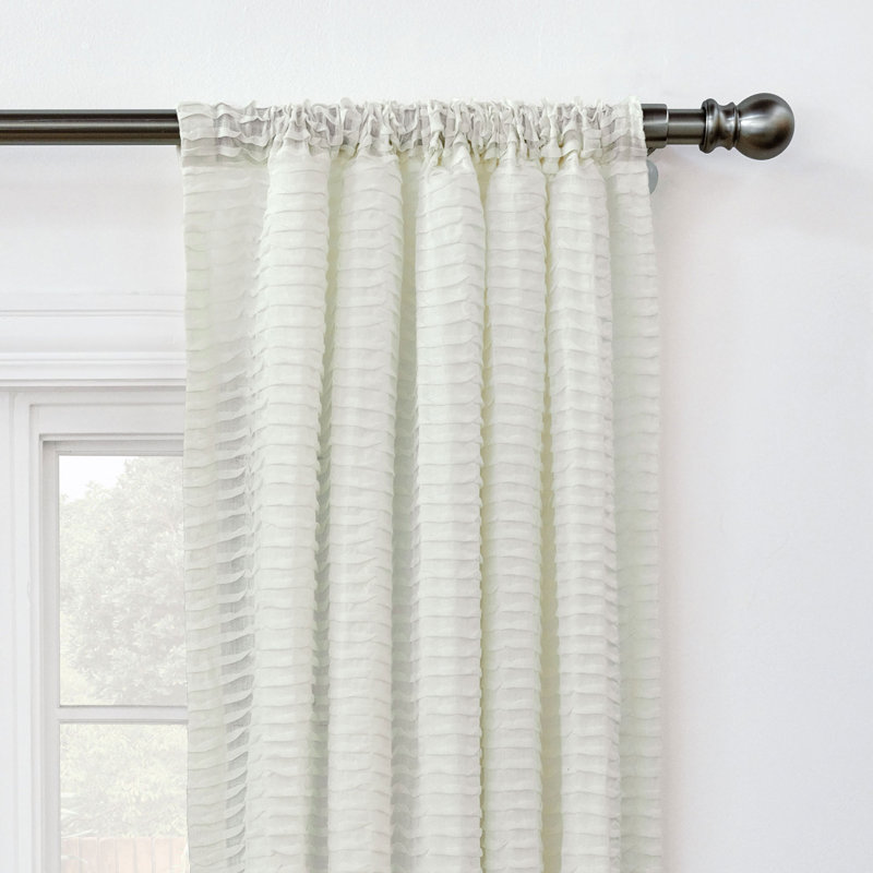 Yearling Pleated Sheer 100% Linen Semi Sheer Curtain Single Panel, 48" x 108", Pearl
