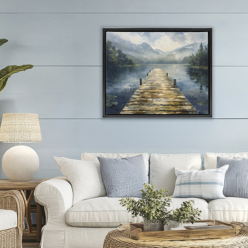 Cadre flottant en bois au-dessus d'un lac, design par LSR Creative Studio, H 25 po x l 31 po, Cadre flottant noir de jais
