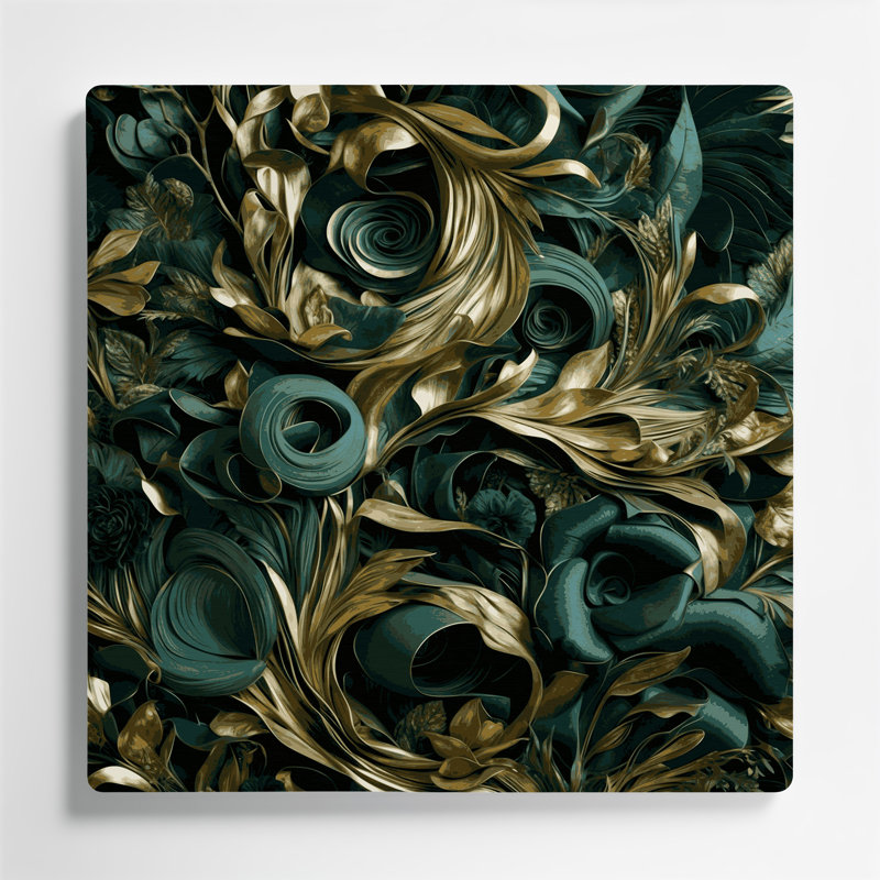 Art abstrait en métal vert 98 fleurs abstraites, H 32 po x l 32 po