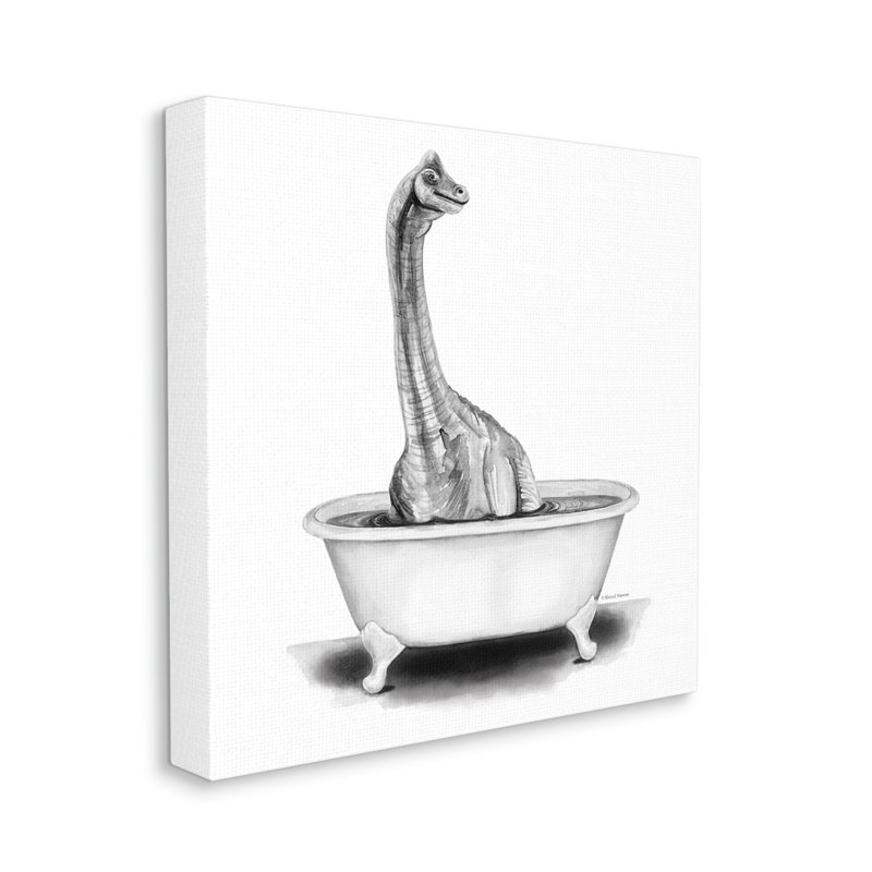 «Dinosaur Vintage Bathroom Tub» par Rachel Nieman, impression sur toile tendue, H 17 po x l 17 po x P 1,5 po