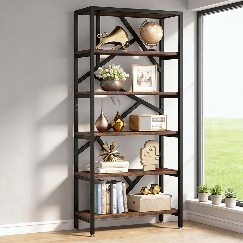 6-Tier Industrial Bookshelf with 300 lb Capacity