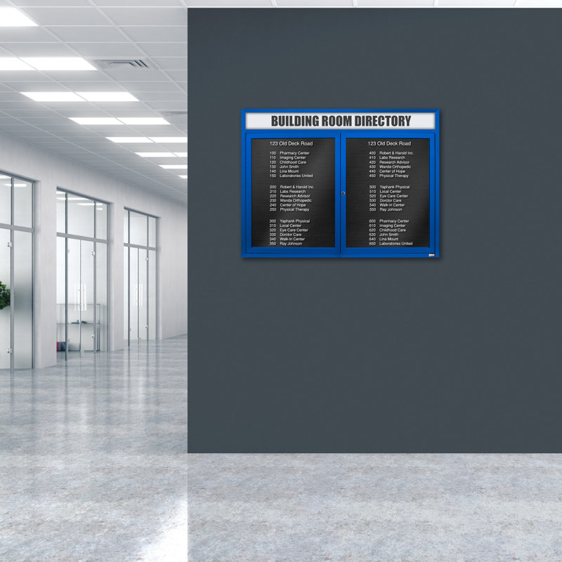 Carte à fixation murale délimitée directory cabinet, Bleu thermolaqué, Deux, H 36 po x l 48 po