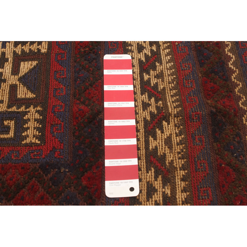 Tapis rouge foncé noué à la main de conception unique 5 pi 11 po x 8 pi 5 po Joban