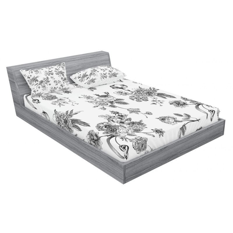 Microfiber Floral Sheet Set, Queen Sheet Set with Fitted Sheet