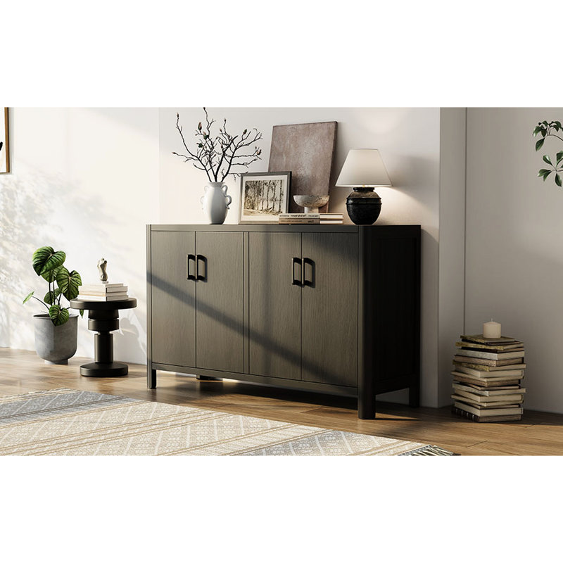 Armoire 4 portes Style avec finition naturelle, poignées en métal lisse, portes à fermeture douce, idéale pour les petites pièces