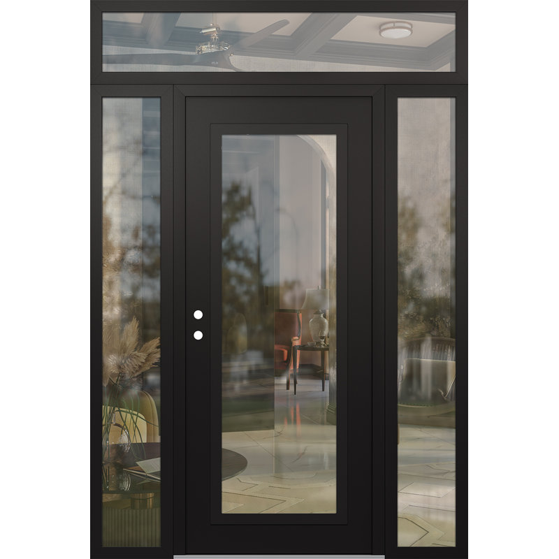 Panneau d'entrée en acier noir avec panneaux latéraux et porte avant pré-montée, L 69 po x H 95,69 po, Clair, Oui