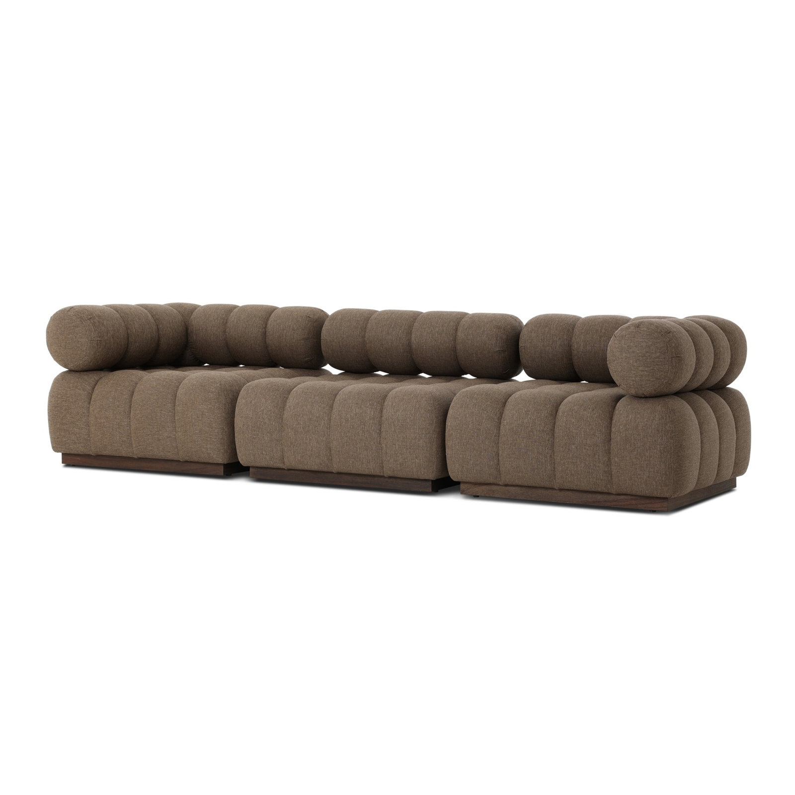 Martinique Outdoor 3Pc Sectional W/ Ottoman-Hayes Cream, Symmetrical, Ellor Brown Cushion/Stained Saddle