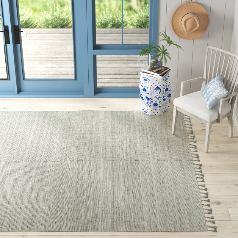 Columbia Solid Color Flatweave Recycled P.E.T. Indoor / Outdoor Area Rug, Rectangle 8' x 10', Ivory