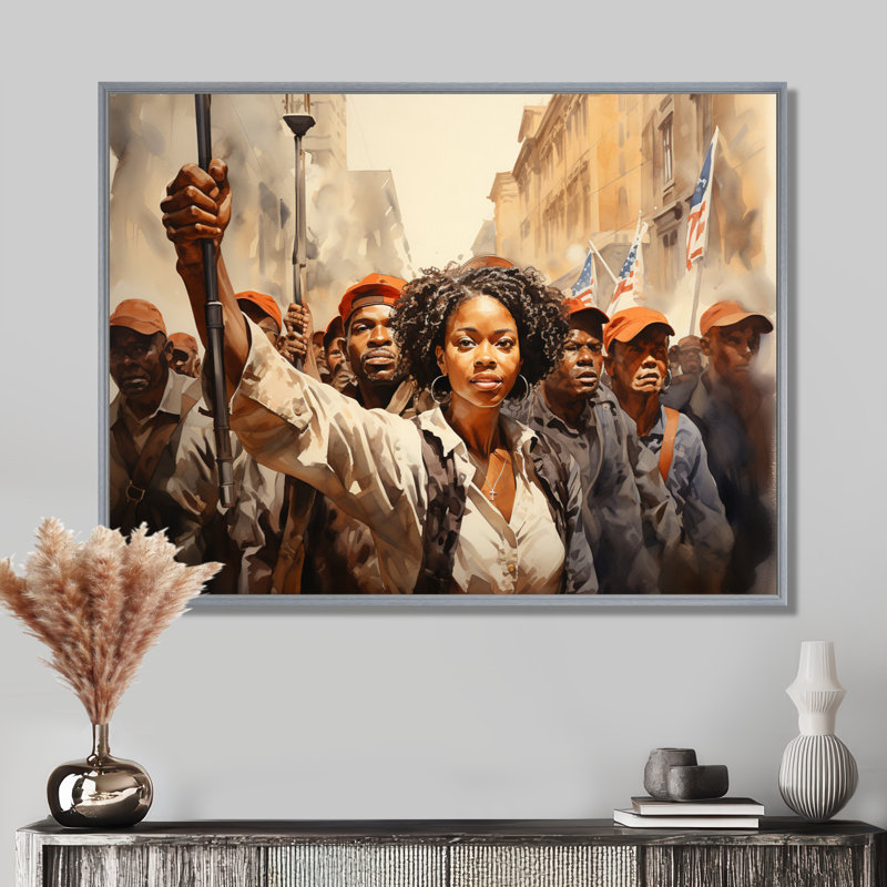 Art afro-américain puissant - Art mural afro-américain, H 24 po x l 32 po x P 1 po, Encadrement argenté