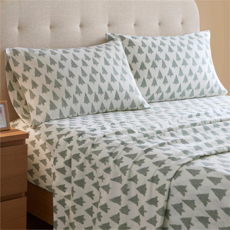 Ensemble de draps 100% coton 4 pièces grand format, ikat, Ensemble de draps pour grand lit avec 2 taies d'or