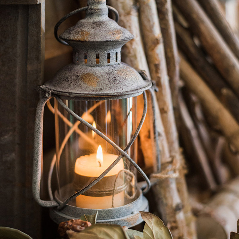 Tabletop Lantern, 10" H x 6.3" W x 6.3" D
