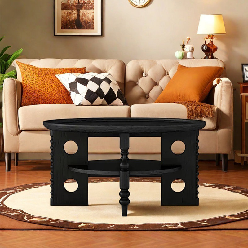 Table basse de style français, Noir, H 16,5 po x L 39,4 po x l 39,4 po