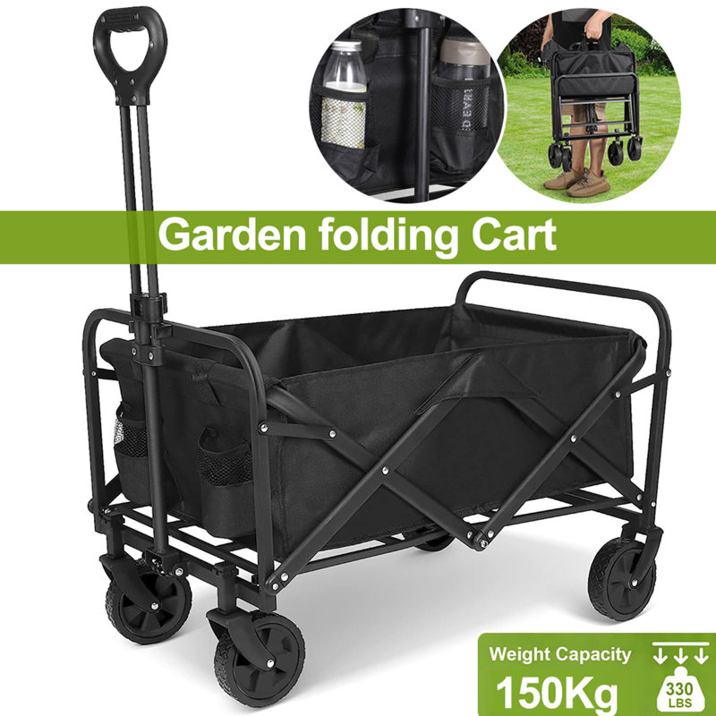 Folding Wagon on Wheels Festival Trolley Cart with Adjustable Handle, 330lbs Load