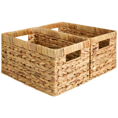 Handwoven Wicker Storage Basket with Built-in Handles, Large Basket Set for Bathroom, Living Room, Kitchen, Water Hyacinth
