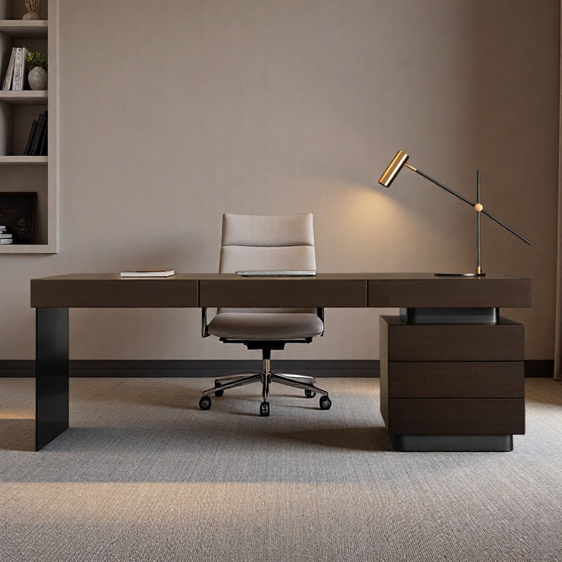 Bureau d'étude pour bureau à domicile avec tiroirs, H 29,53 po x l 86,61 po x P 27,56 po, Brun
