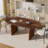 70 Inch Oval Dining Table for 4-6 People, Kitchen MDF Table with Wood Strip Base, Modern Farmhouse Round Dining Room Tables for Kitchen Living Room-1850306026
