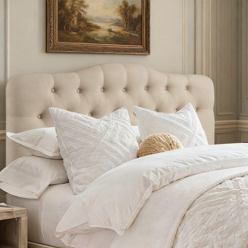 Linen Upholstered Headboard-Modern-Adjustable Height-Button Tufting, Queen, Beige