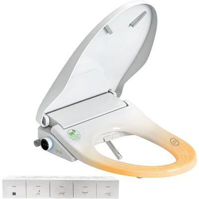 Siège de toilette électrique bidet WHALL: siège chauffant, eau chaude instantanée, séchoir à air, buse en acier inoxydable, télécommande, couvercle à fermeture lente, silencieux, sécurité avancée, blanc allongé