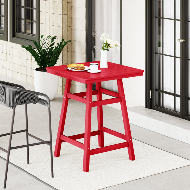 Laguna Square Outdoor Bar Table With Umbrella Hole , 30.8'' in. W 30.8'' in. D, Red