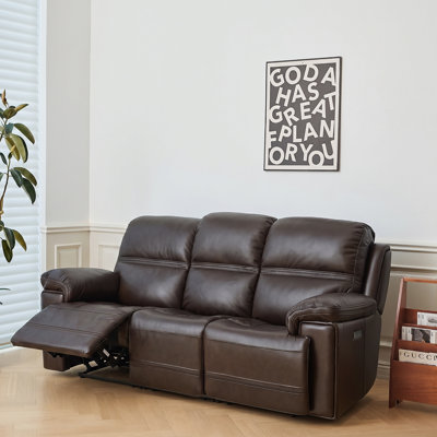 44" Genuine Leather Power Reclining Sofa with Zero Gravity and Built-In USB Port
