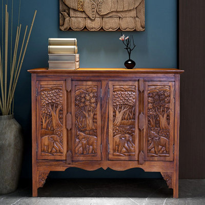 Southeast Asian Style Mahogany Carved Feature Cabinet