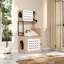 Arbre à chat tout-en-un moderne avec bac à litière, lit pour chat, hamac, poteaux à griffer et station d'alimentation - Mobilier de chat multifonctionnel peu encombrant pour chats d'intérieur, gris et blanc
