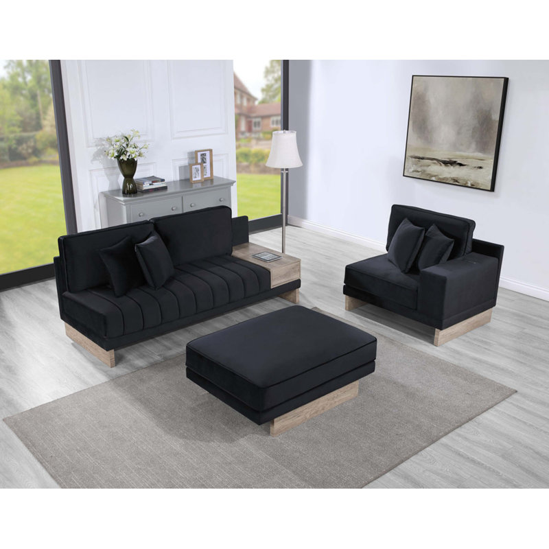 Messina 122.5"W Velvet Reversible Sectional Sofa Ottoman With Storage Compartment, Drawer, USB Ports, Charging Outlets
