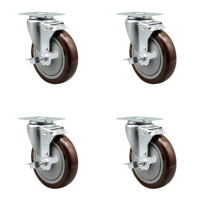 Roulettes pivotantes en polyuréthane, Marron