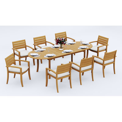 Ensemble de salle à manger en bois de teck 9 pièces 9 pièces: 94 po Table ovale à double rallonge Alvarado # 11TV2208