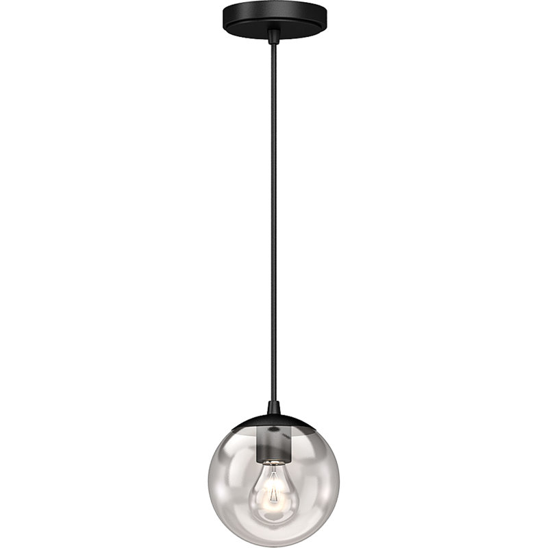 Mini-luminaire suspendu d'intérieur 1 lumière avec sphère ronde en verre transparent Jarron, Noir