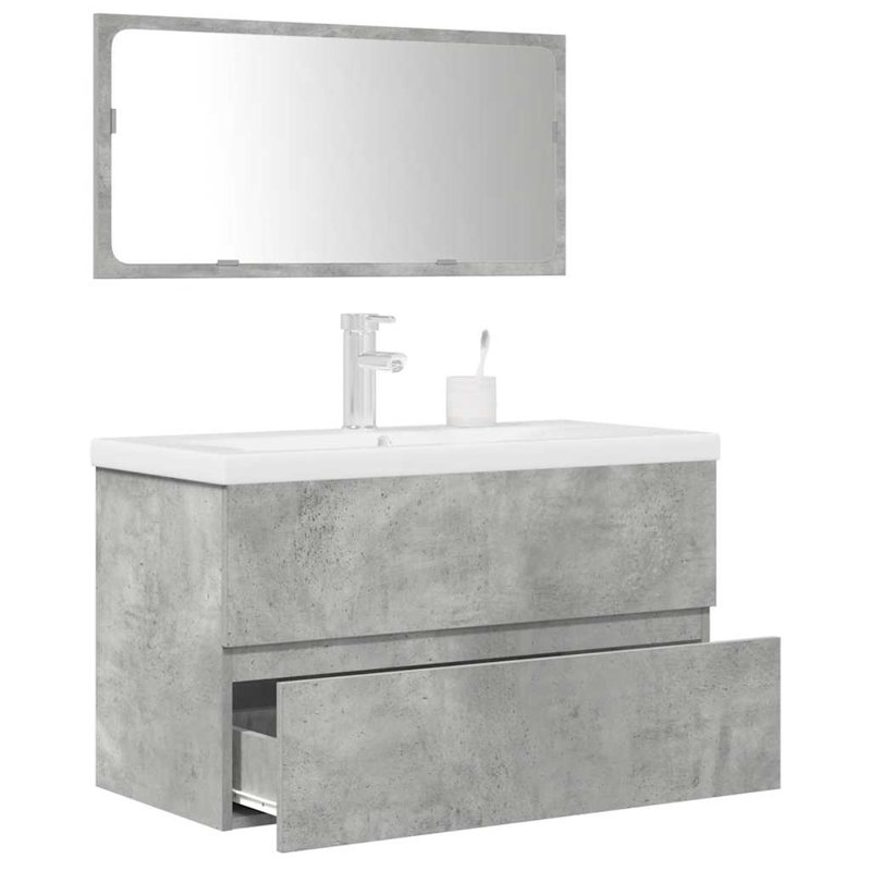 Vanity & Mirror Set, Concrete Grey