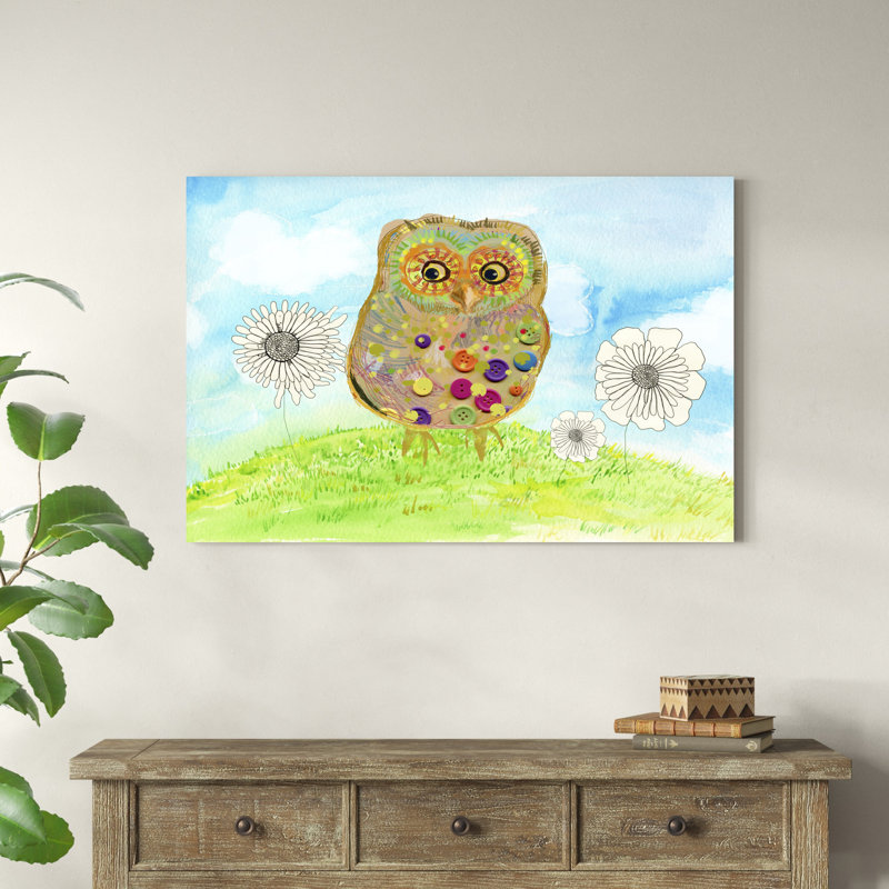 Hibou et fleurs, H 32 po x l 48 po x P 1,25 po