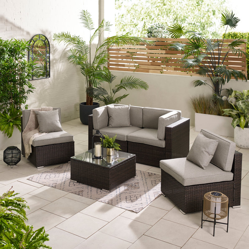 Miacomet Modular PE Rattan Garden Sofa Set and Table for Modern Gardens and Patios (Cover Included), 4