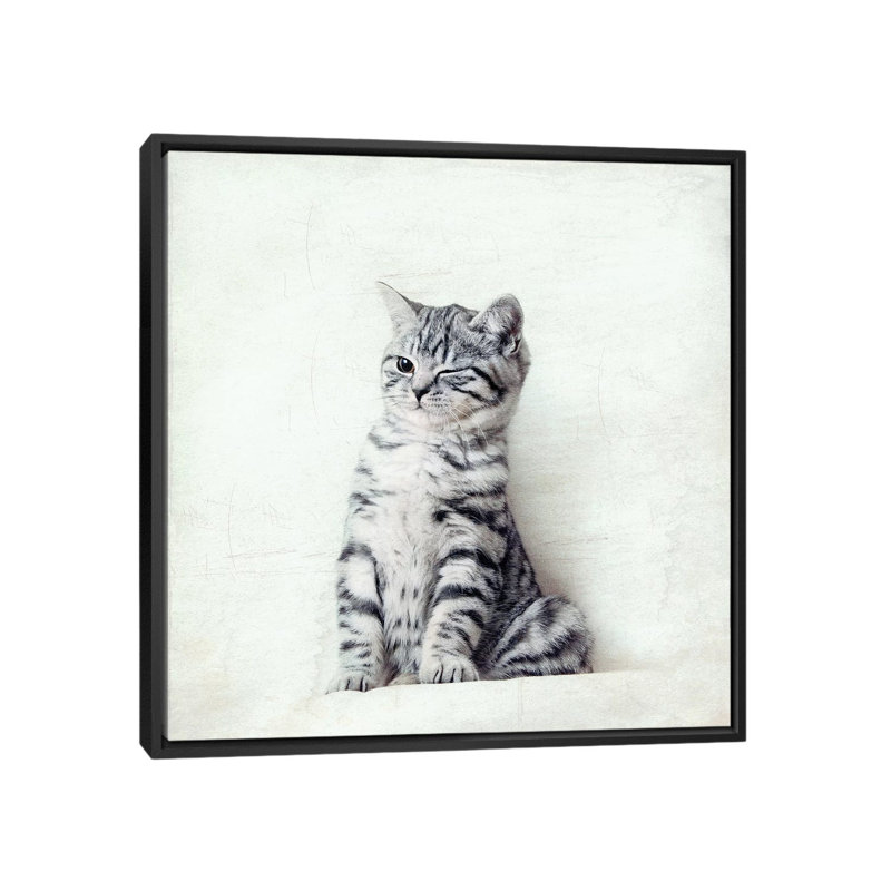 Art sur toile clin d’œil chat, H 18 po x l 18 po x P 1,5 po, Toile avec cadre noir, Non mat