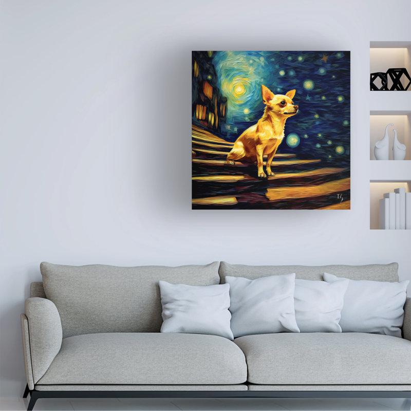 «A Chihuahua's Heavenward Gaze», peinture sur toile, L 18 po x H 18 po x P 2 po