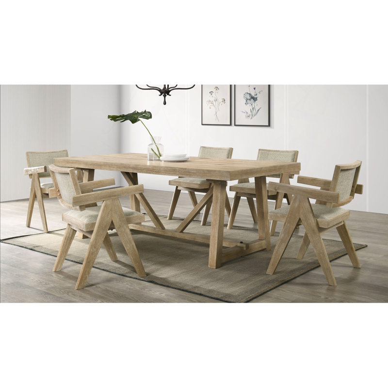 Ensemble de salle à manger contemporain en placage de chêne 7 pièces avec accoudoirs rembourrés en polyester 6 pièces 1 table