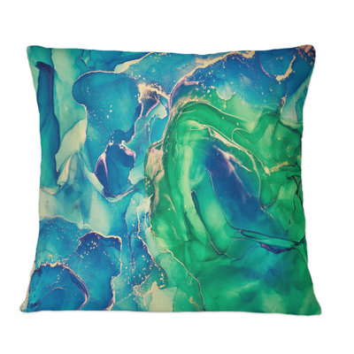 Blue And Green Abstract Liquid Art I - Modern Printed Throw Pillow