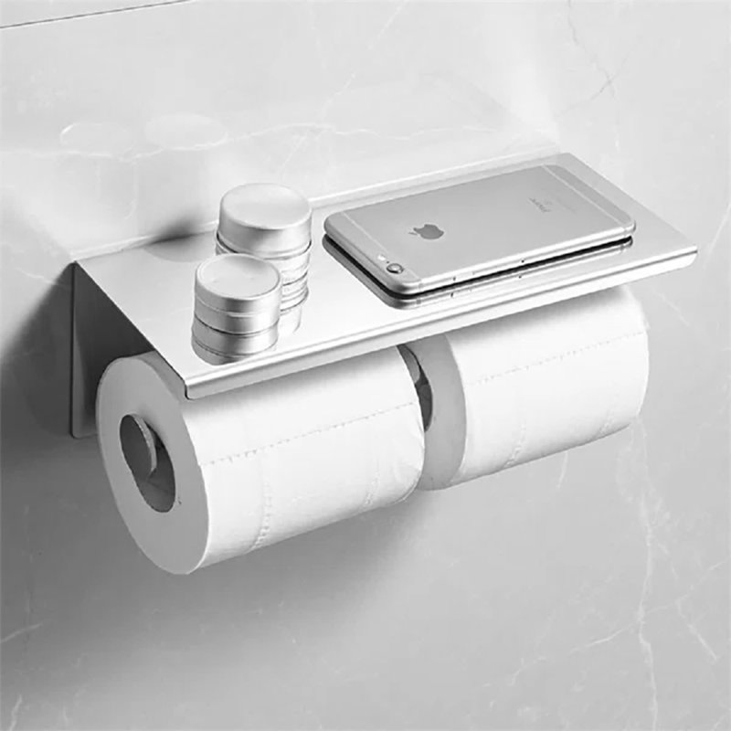 Porte-papier hygiénique mural double avec tablette, Nickel brossé