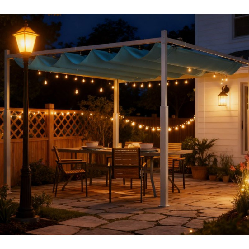 Pergola d'extérieur, auvent rétractable avec fixation magnétique