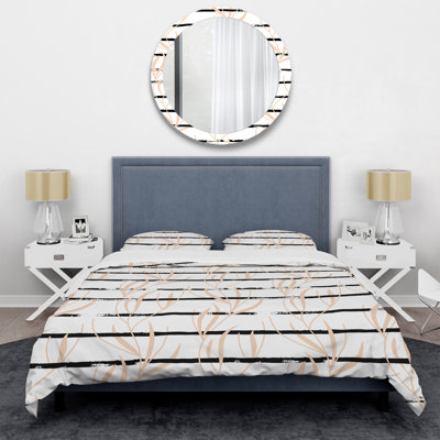 Black And Cream Striped Pattern Polyester Striped Duvet Cover