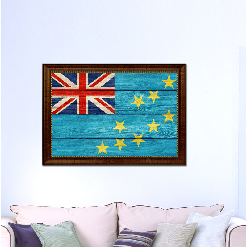 Drapeau du pays de Tuval - reproduction d'art sur toile encadrée, H 15 po x l 21 po x P 1 po, Brun