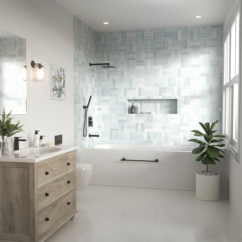 Pressure-balanced Shower System Rainfall Tub And Shower Faucet With Rough-in Valve, Matte Black